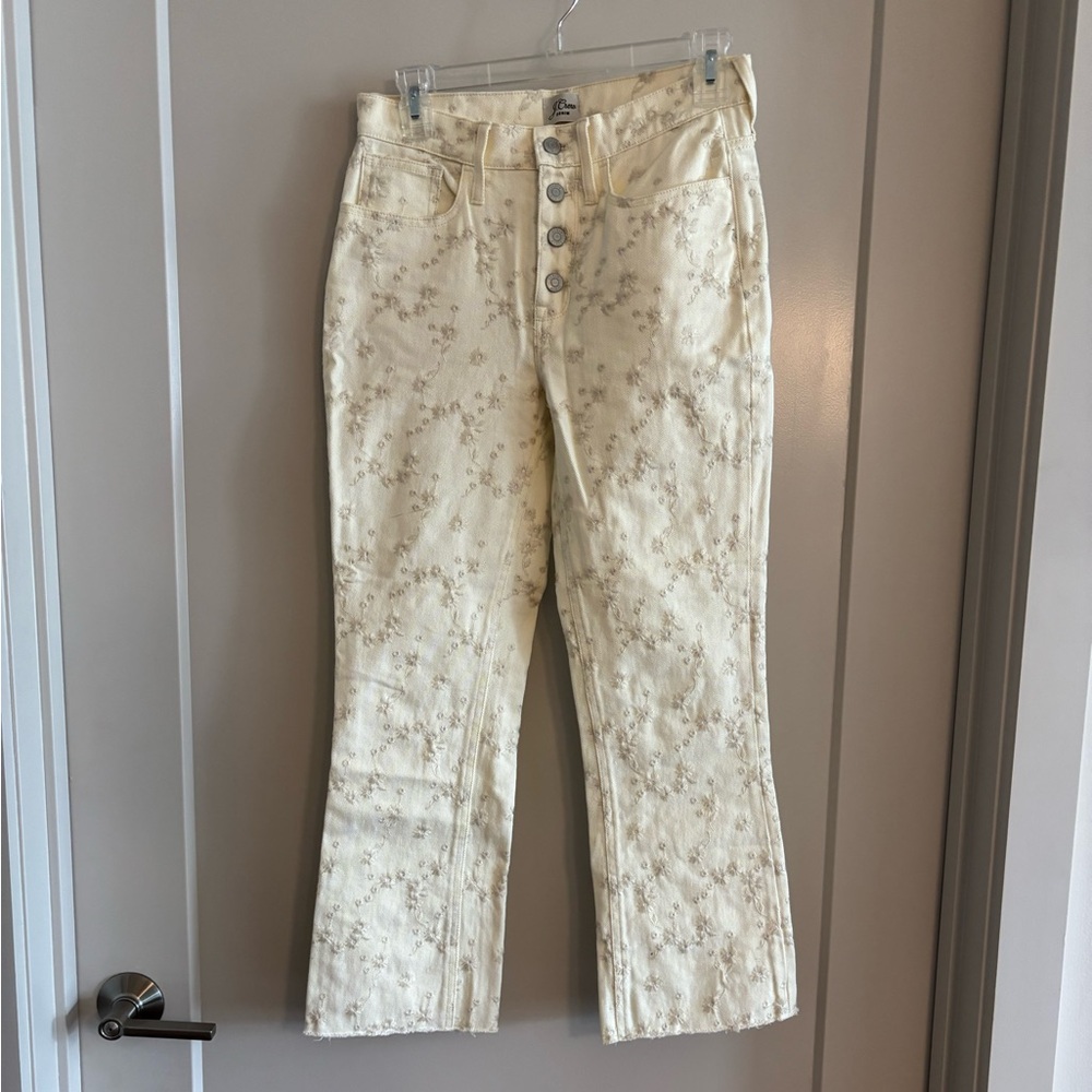 J. Crew Floral Embroidery Cream Women's Jeans, 25